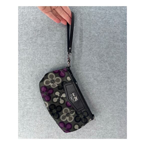 Coach Y2K Wristlet Clutch Small Purse Madison Clover Print Purple Grey & Black - Picture 2 of 10